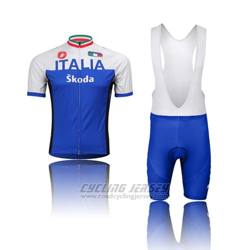 2014 Cycling Jersey Italy White and Blue Short Sleeve and Bib Short